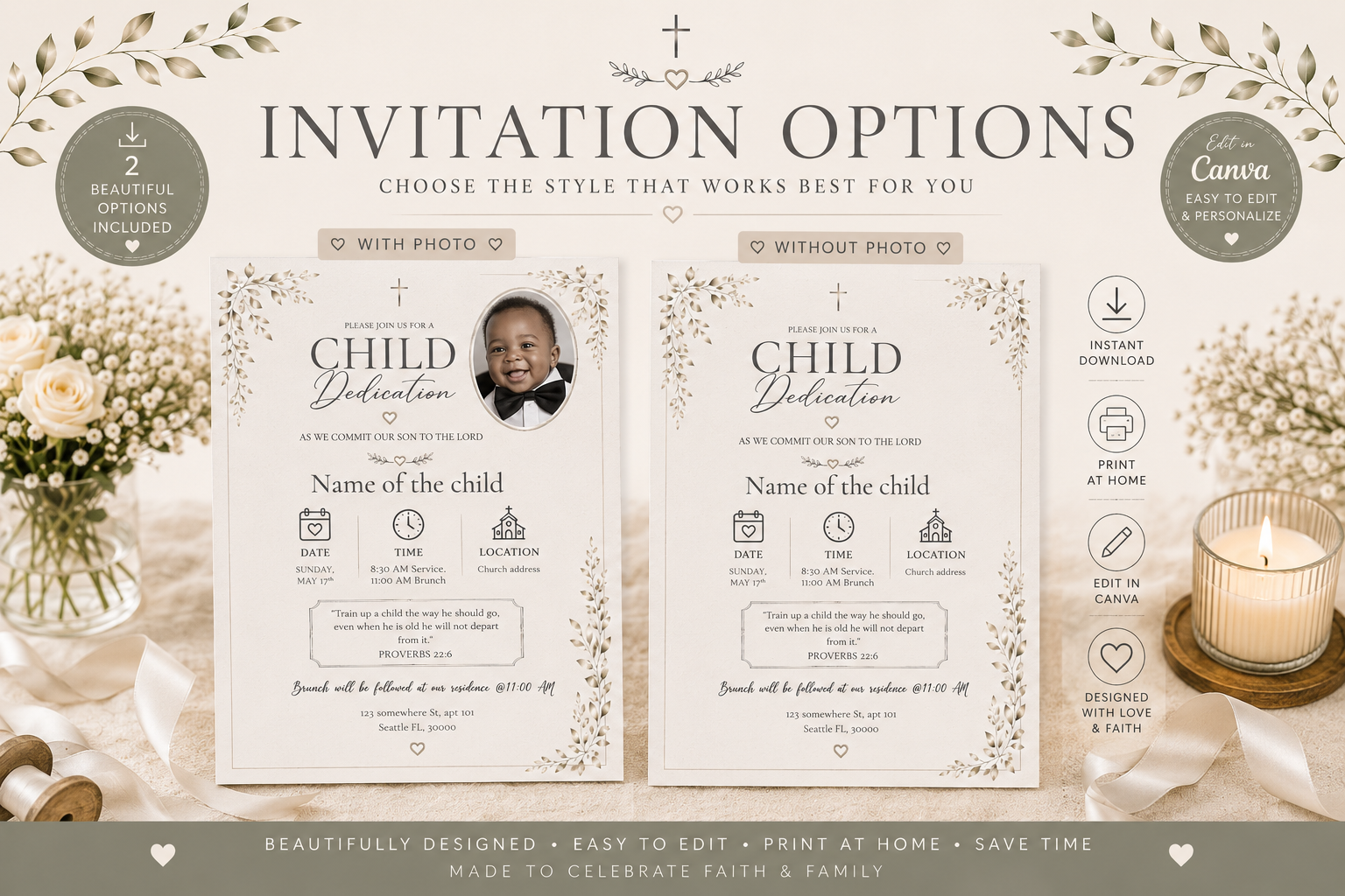 Child Dedication Bundle | Editable Canva Templates