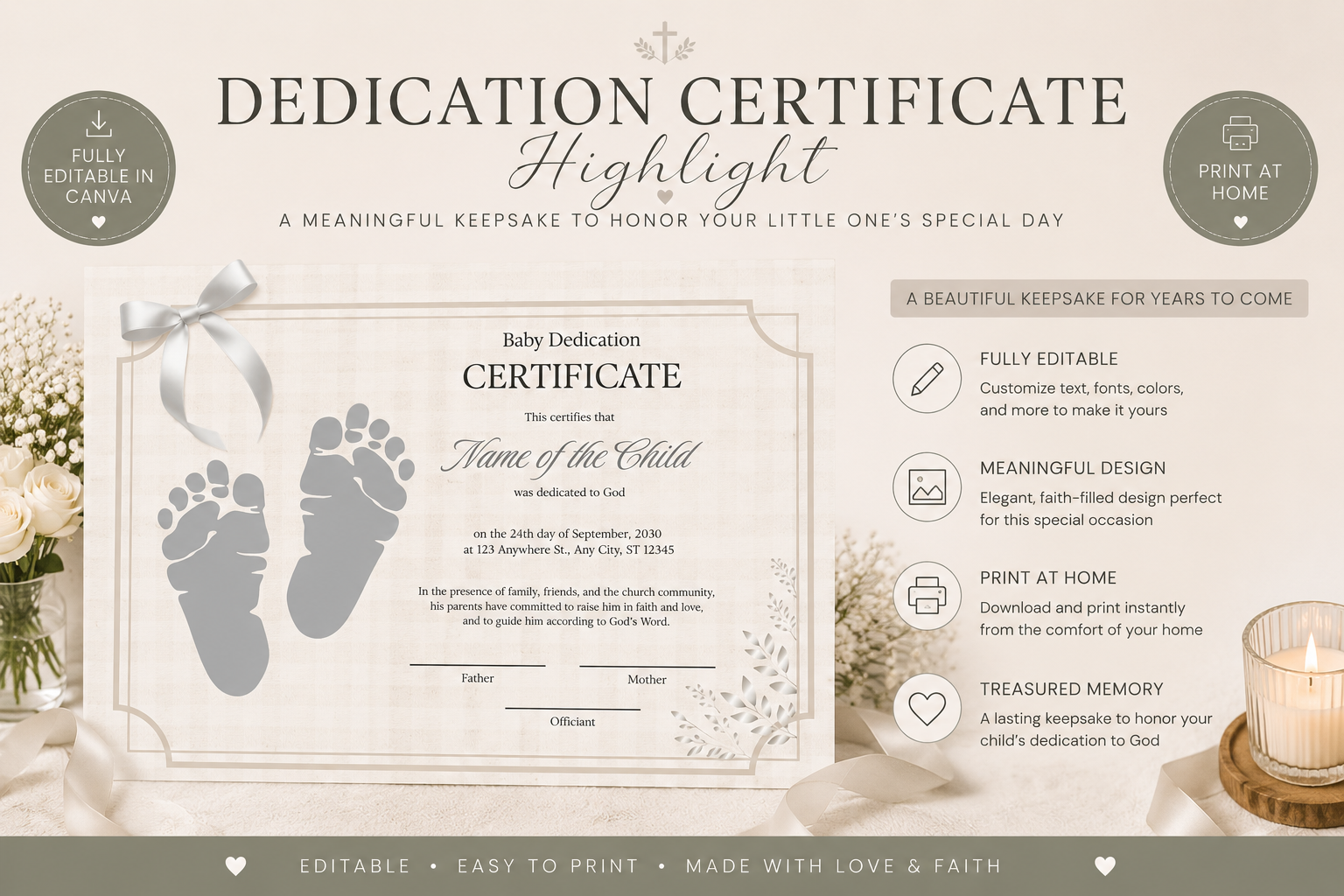 Child Dedication Bundle | Editable Canva Templates
