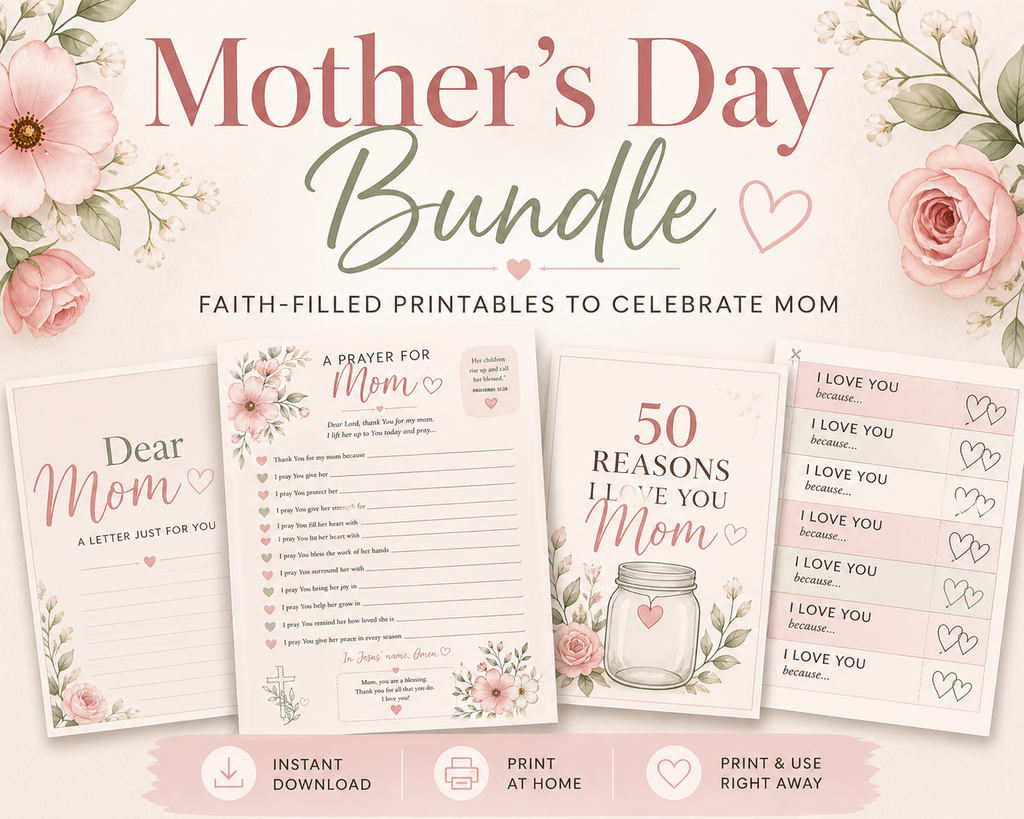 Mother’s Day Bundle | Faith-Based Printable Gift Set for Mom | Scripture Cards, Letters & Activities