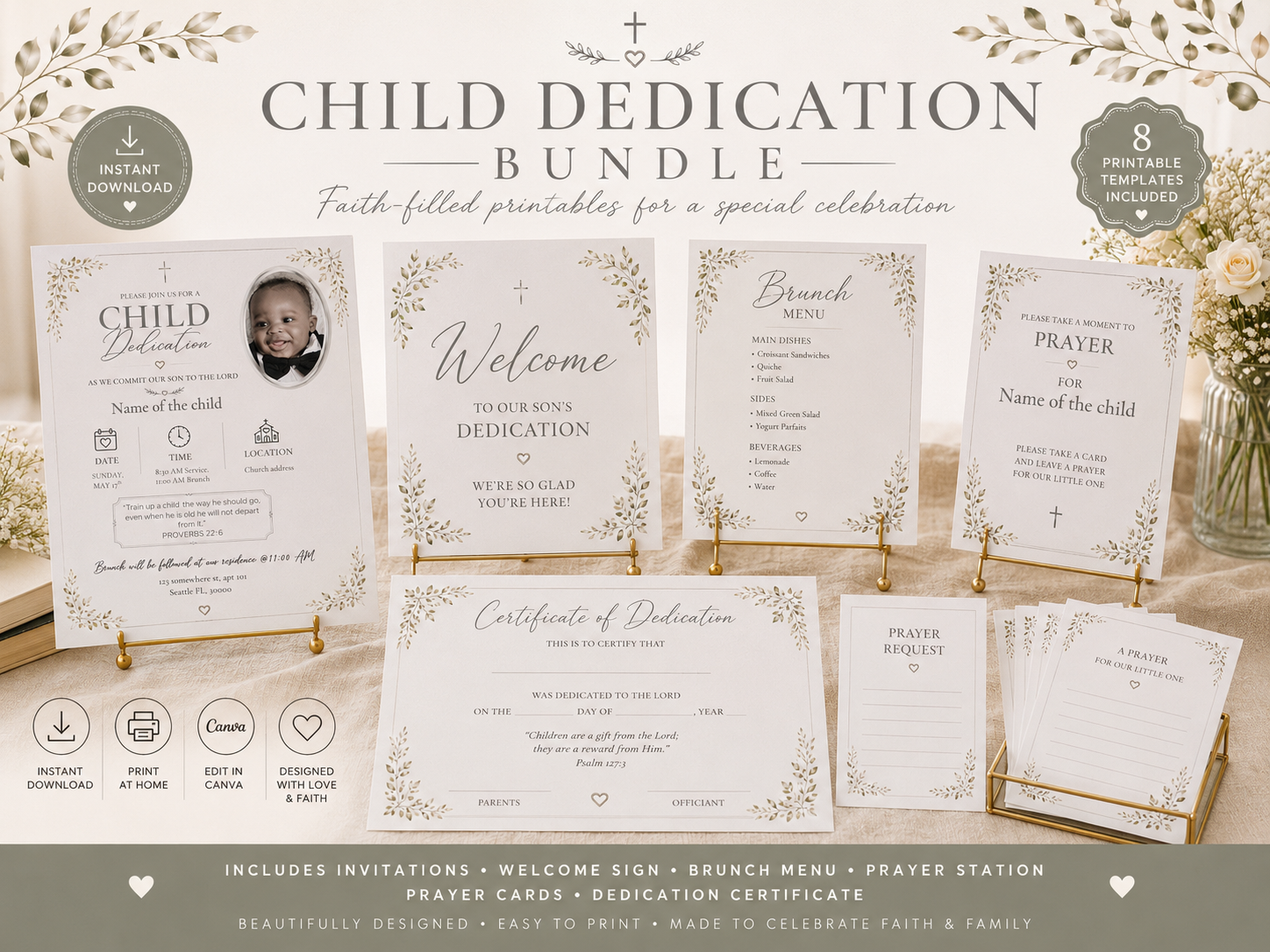 Child Dedication Bundle | Editable Canva Templates