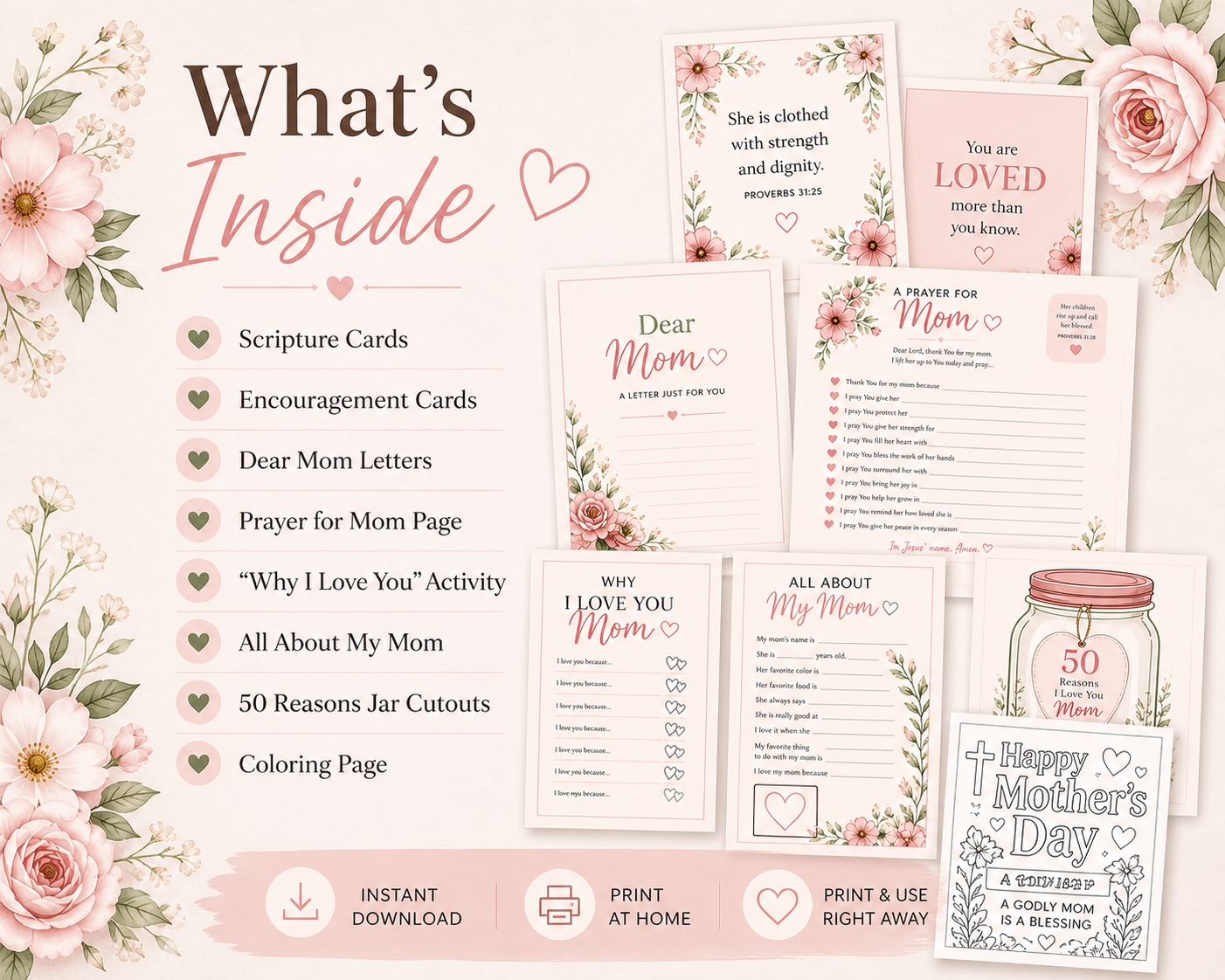 Mother’s Day Bundle | Faith-Based Printable Gift Set for Mom | Scripture Cards, Letters & Activities